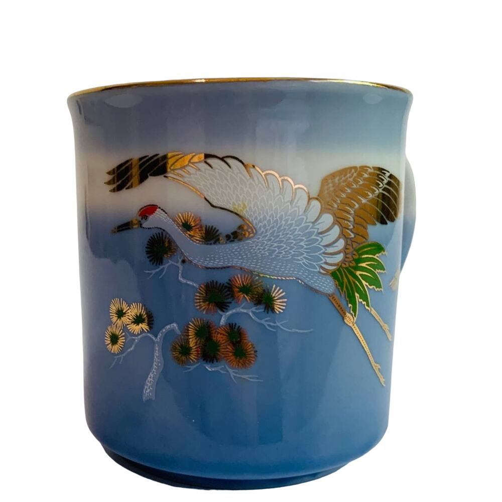 Vintage Flying Red Crowned Crane Gilded Mug Japanese